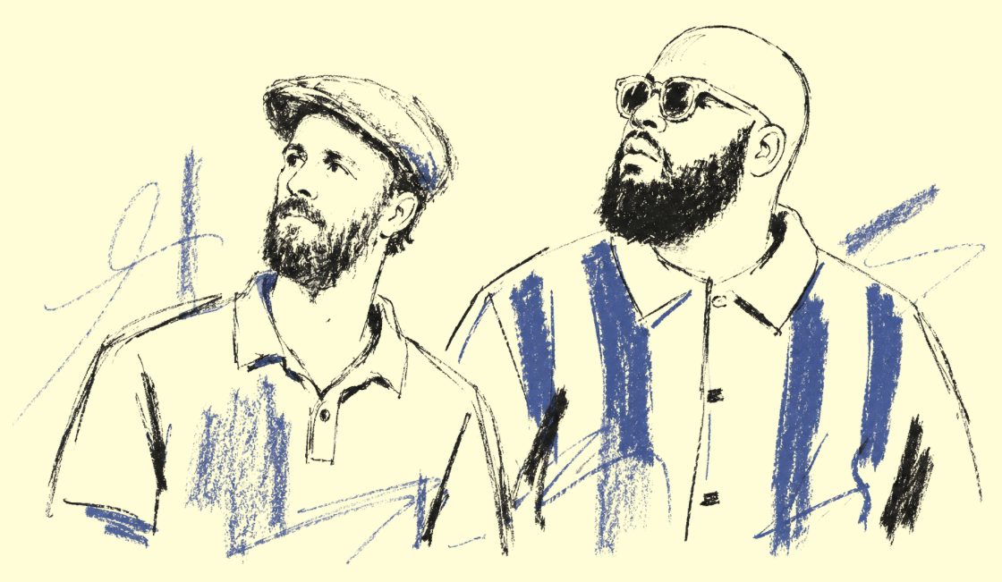Drawing of Ol’ June and Johnny Ashburn looking up
